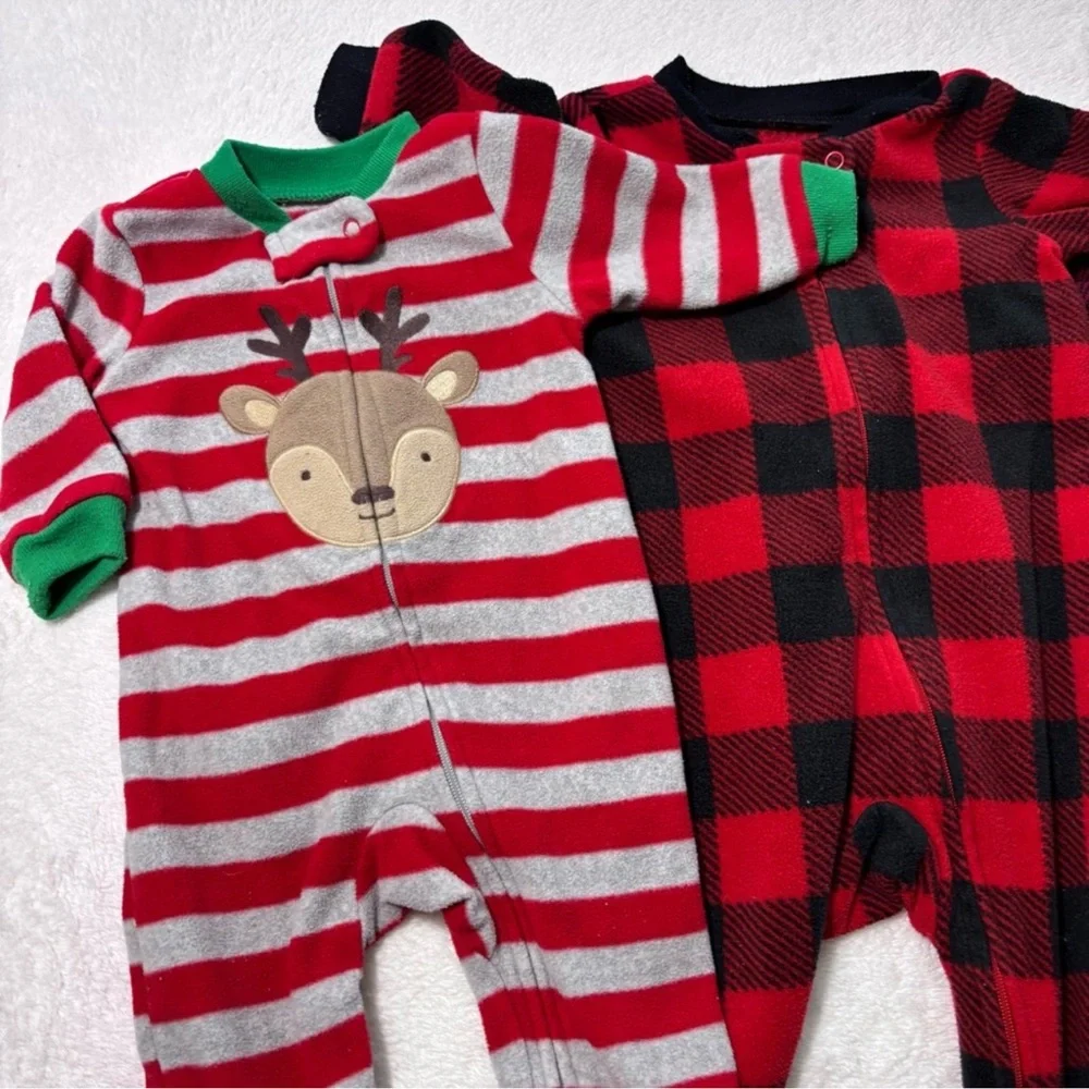 Carter's Christmas Plaid and Reindeer Red‎ Kids One Piece Set size 3-6 Months